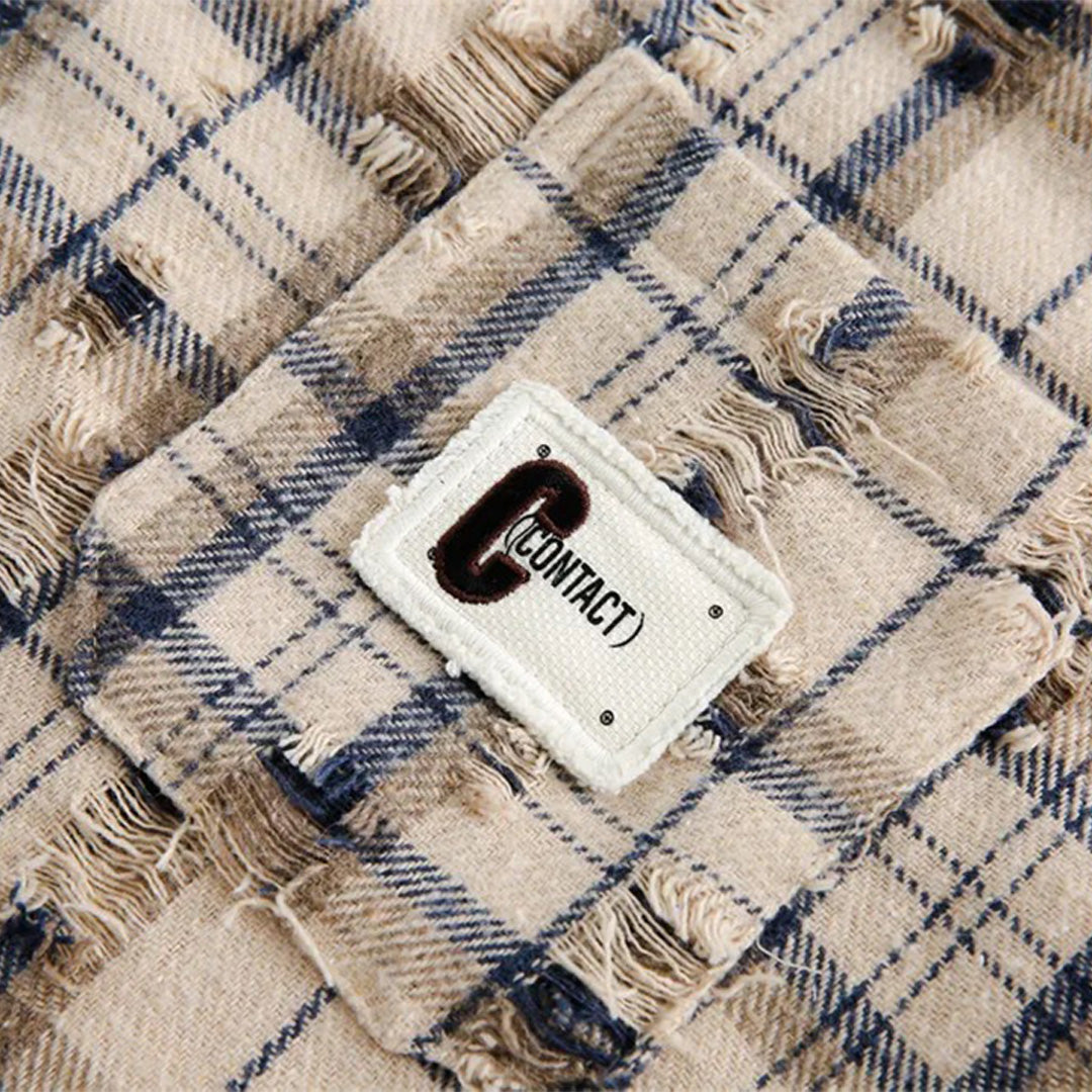 raw distressed plaid shirt