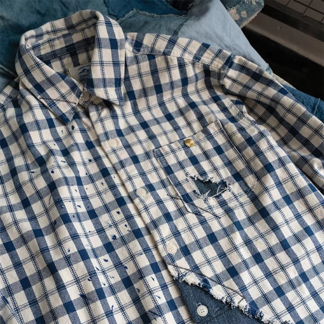 plaid denim clash shirt