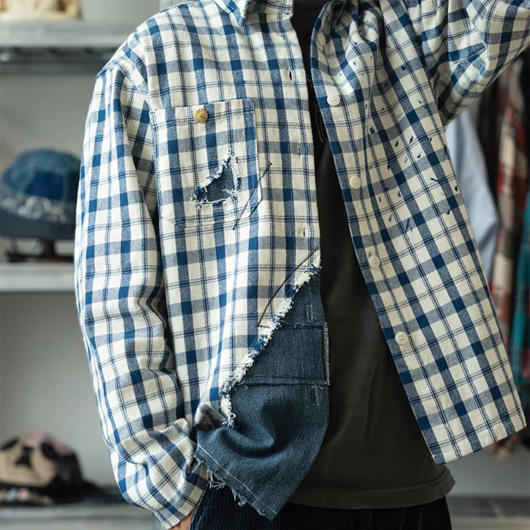 plaid denim clash shirt