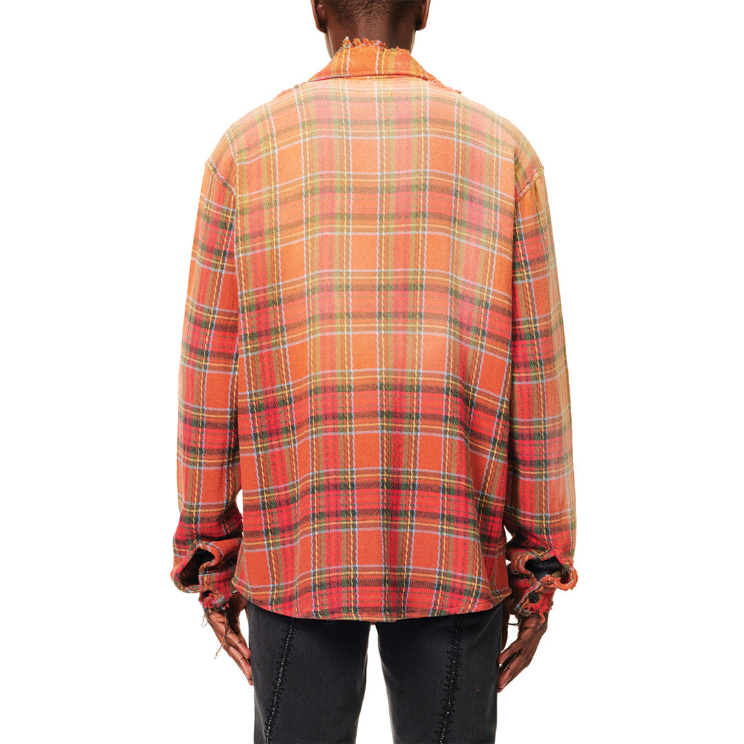 distressed faded plaid shirt