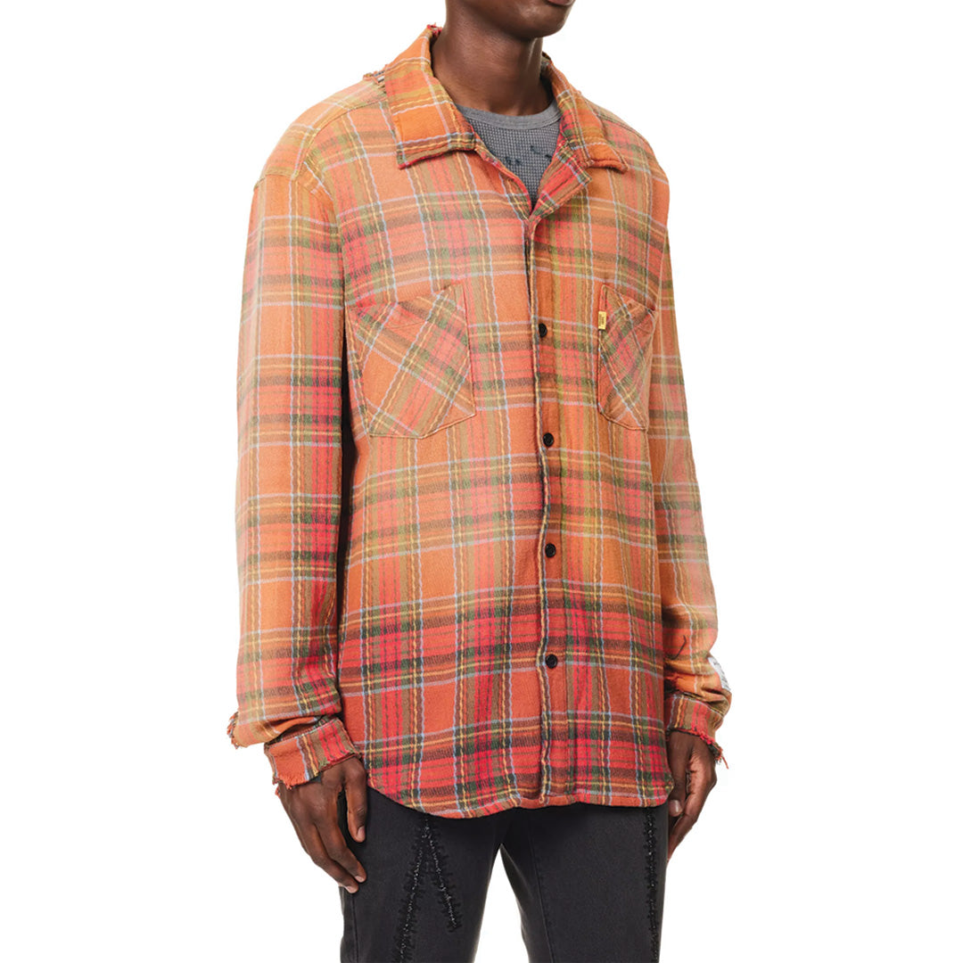 distressed faded plaid shirt
