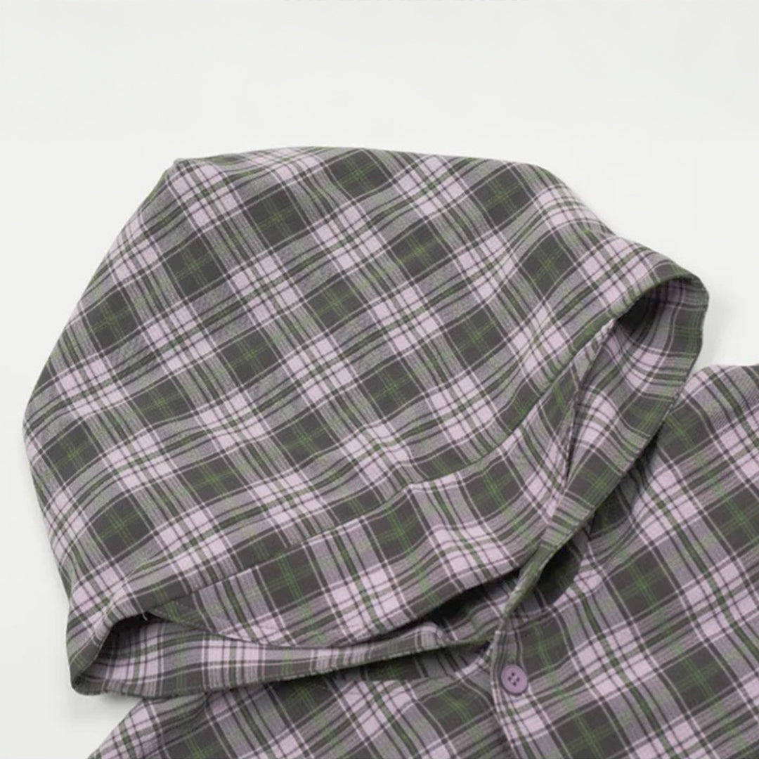 frayed plaid hooded shirt