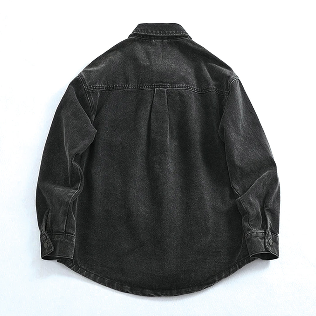 washed black denim shirt