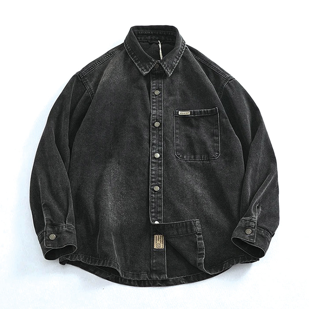 washed black denim shirt