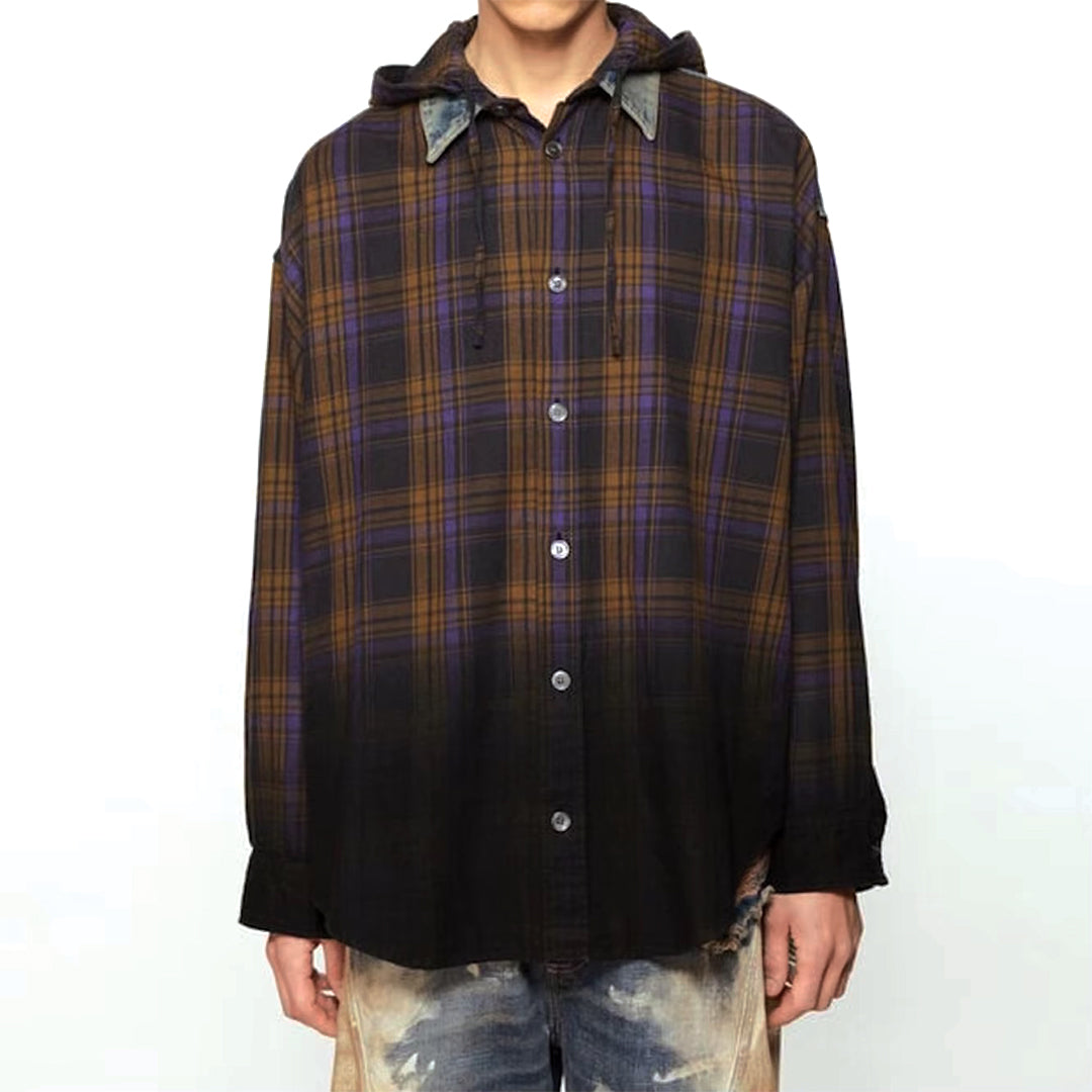 gradient plaid hooded overshirt