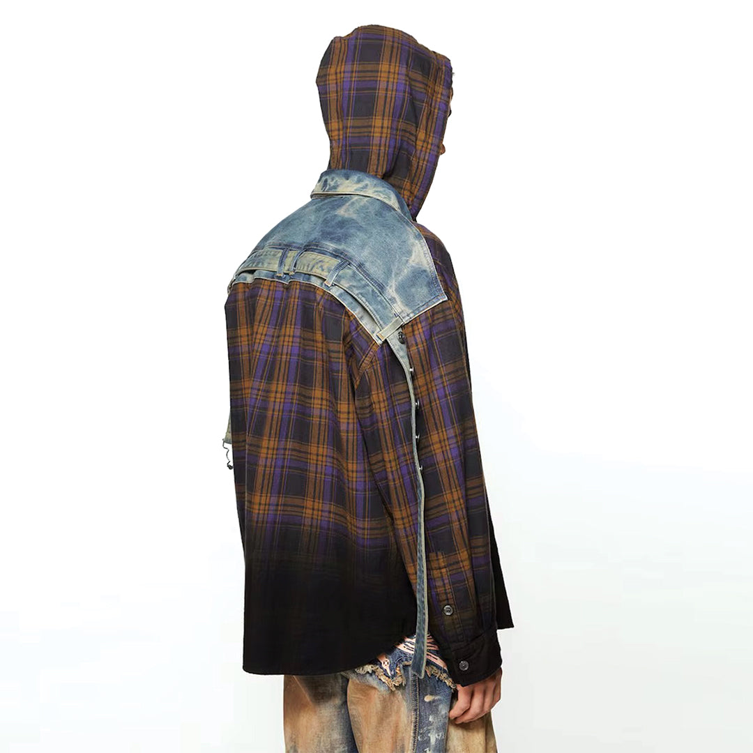 gradient plaid hooded overshirt