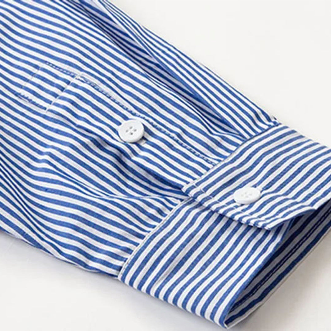 indigo striped collared shirt