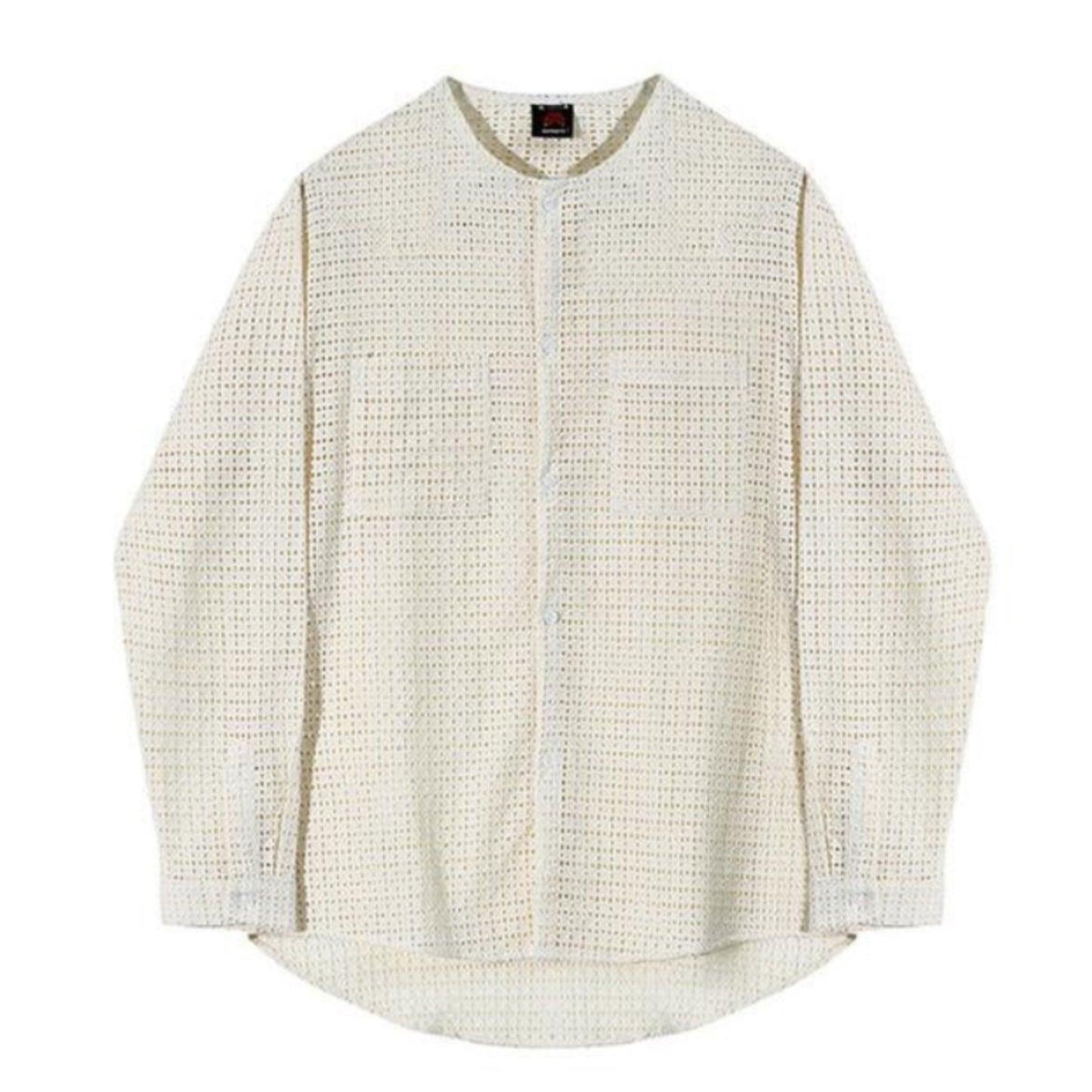 collarless cotton weave shirt
