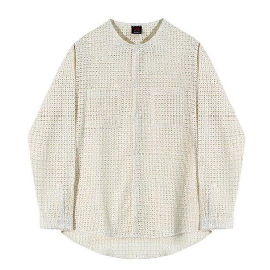 Collarless Cotton Weave Shirt