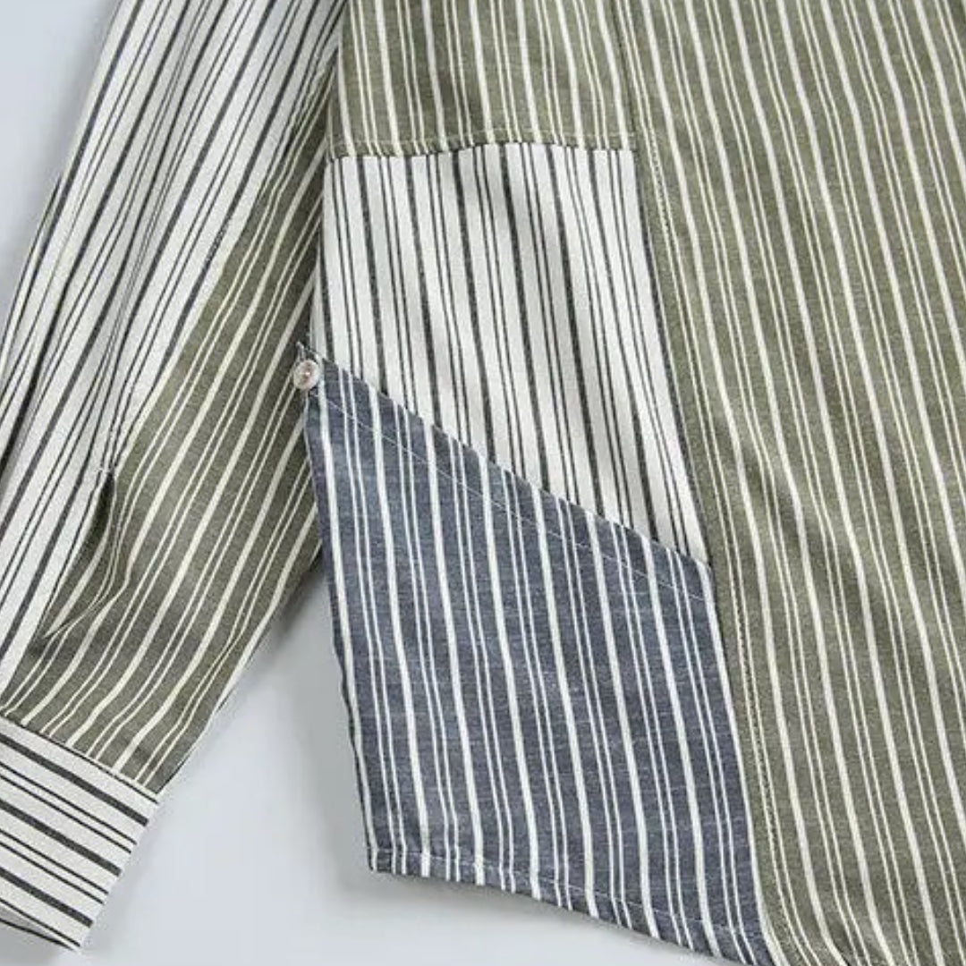olive colorblock striped shirt