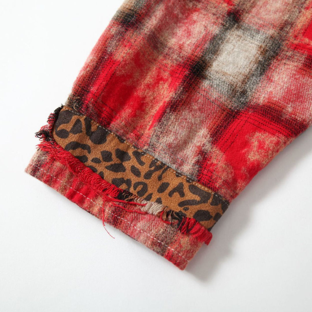 leopard fray plaid shirt