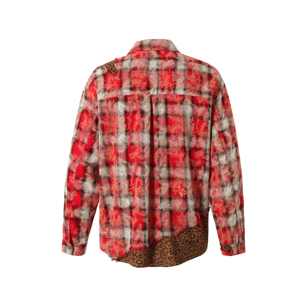 leopard fray plaid shirt