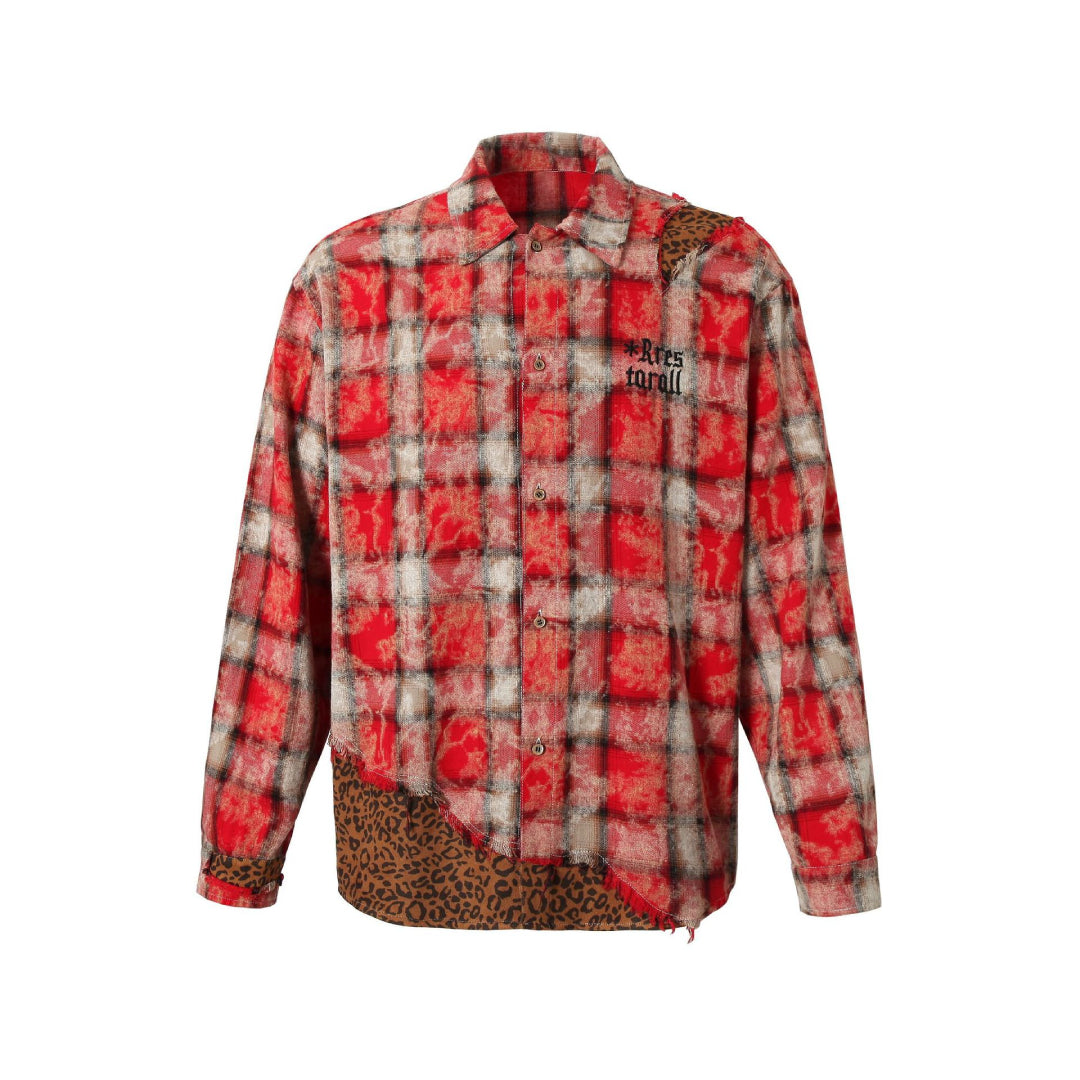 leopard fray plaid shirt