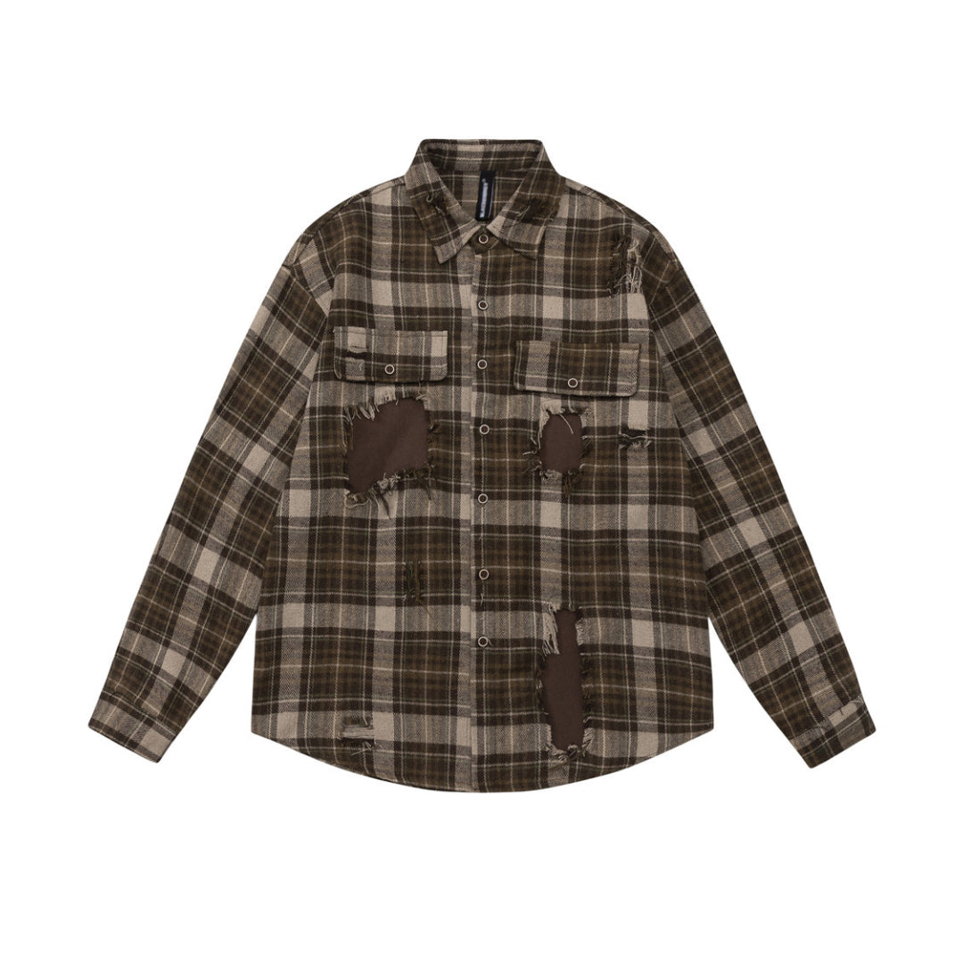 patched up plaid shirt