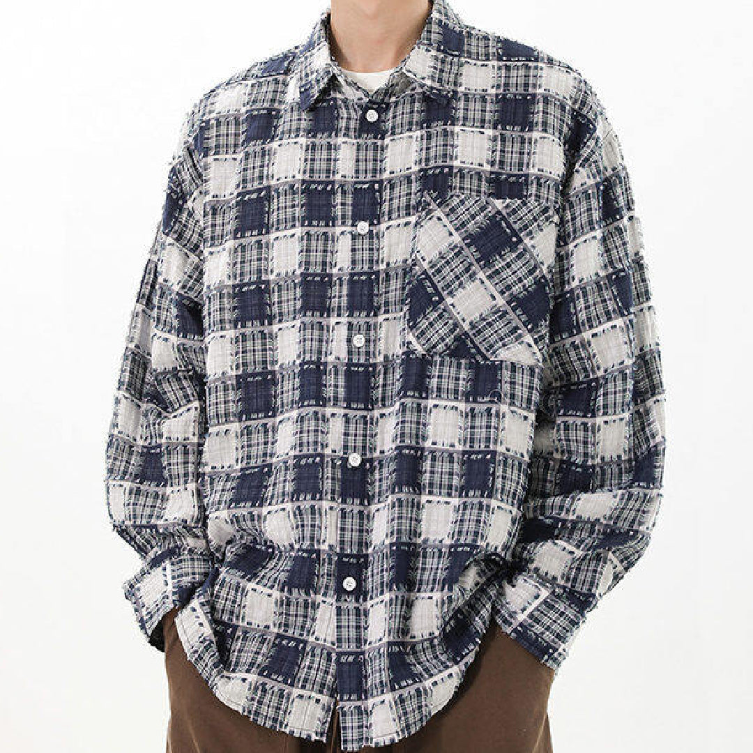 knot knit plaid overshirt