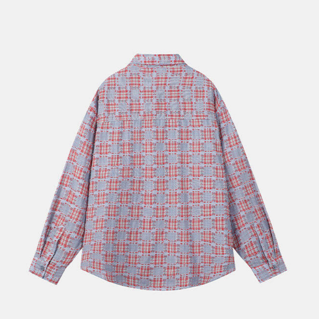 knot knit plaid overshirt