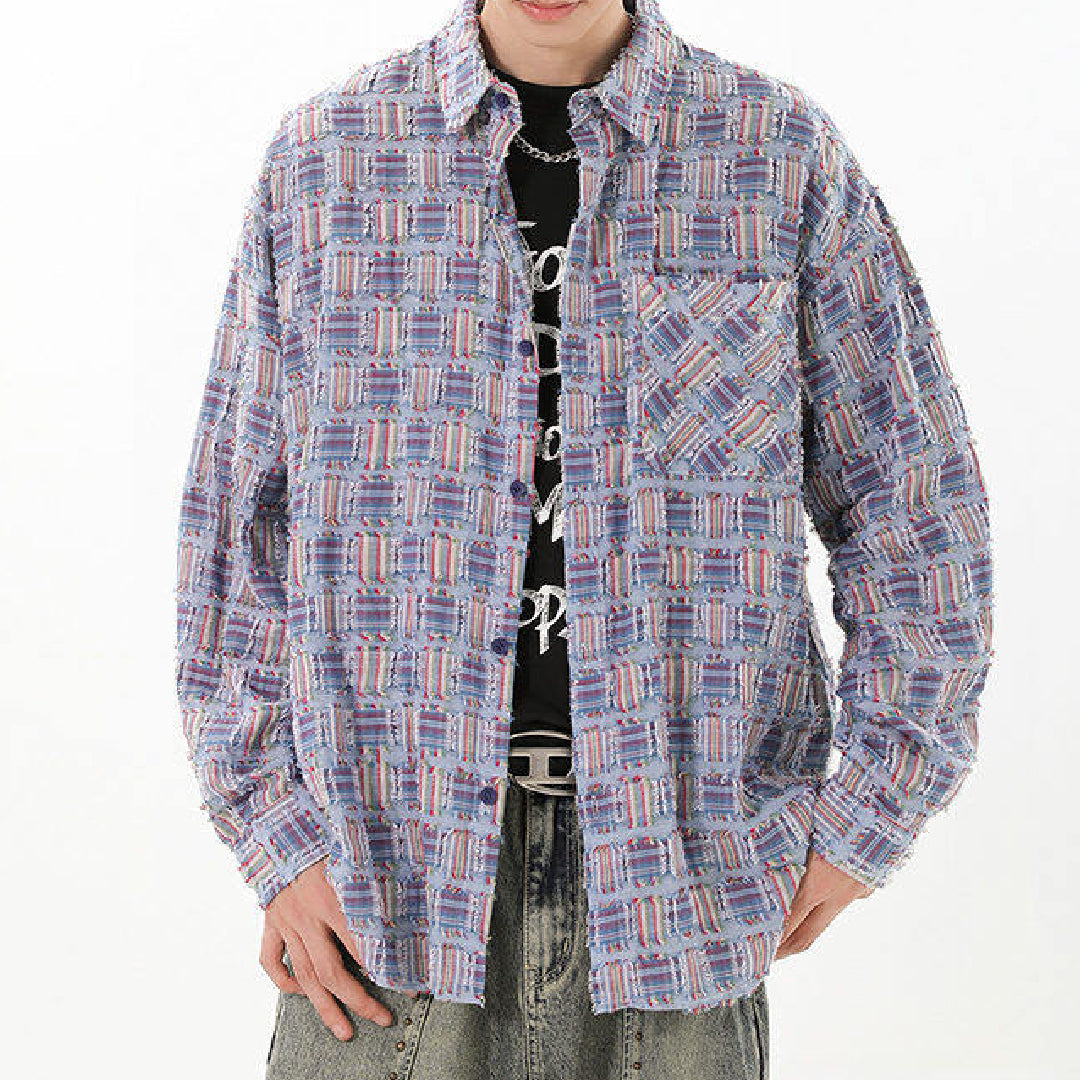 knot knit plaid overshirt