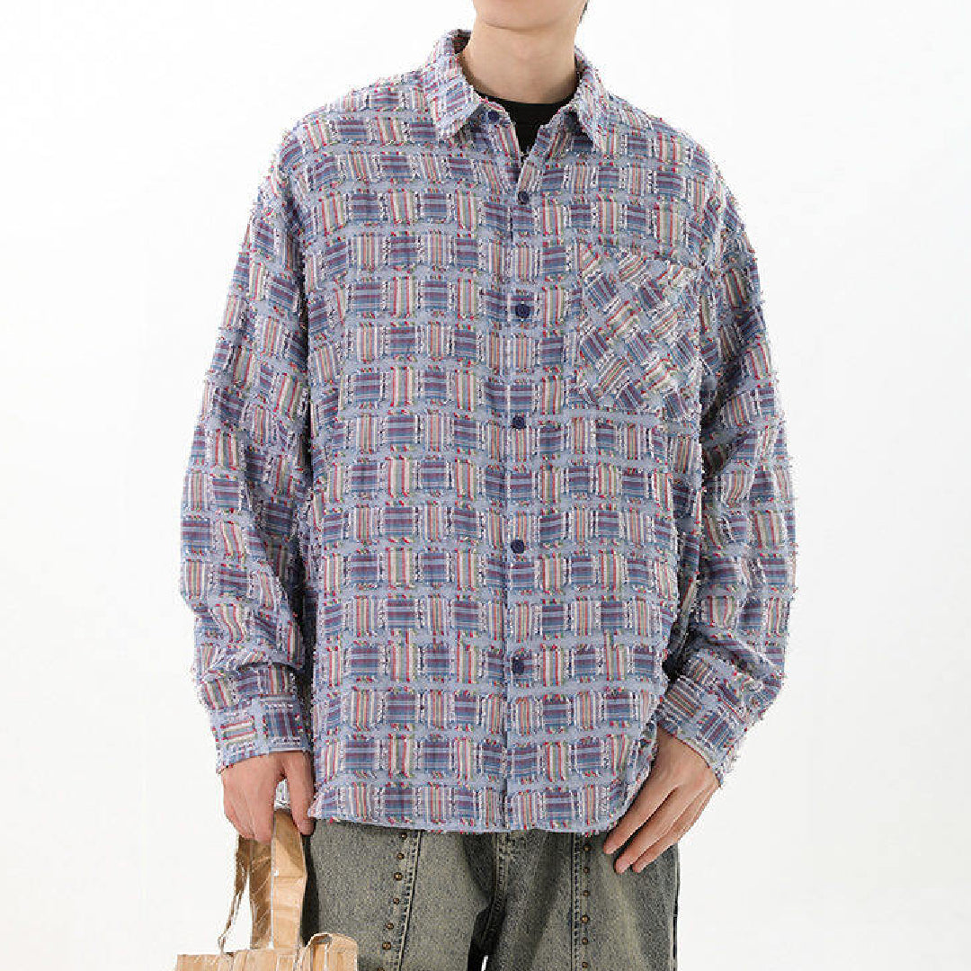 knot knit plaid overshirt
