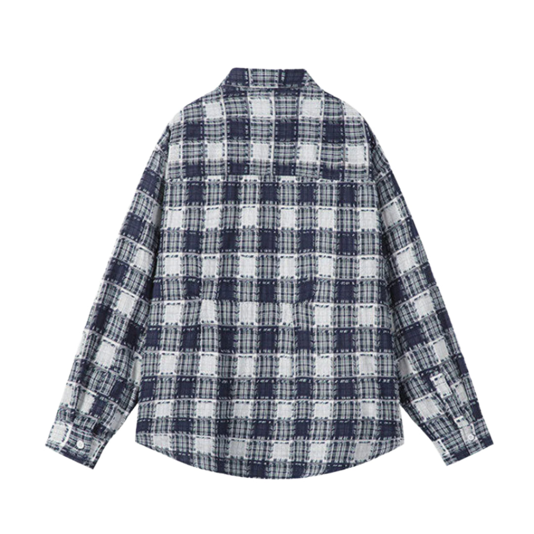 knot knit plaid overshirt