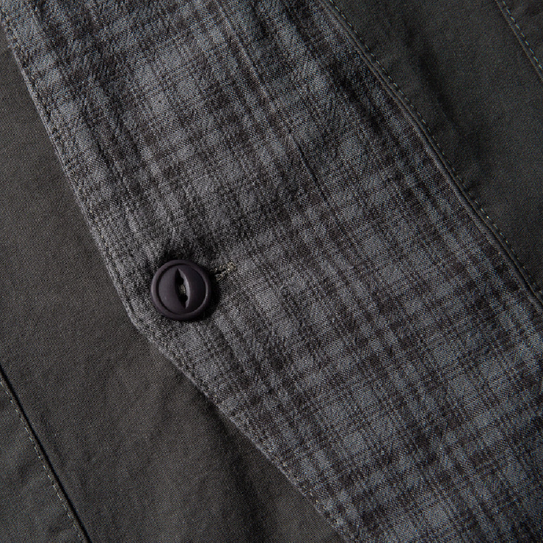 crew plaid collarless shirt