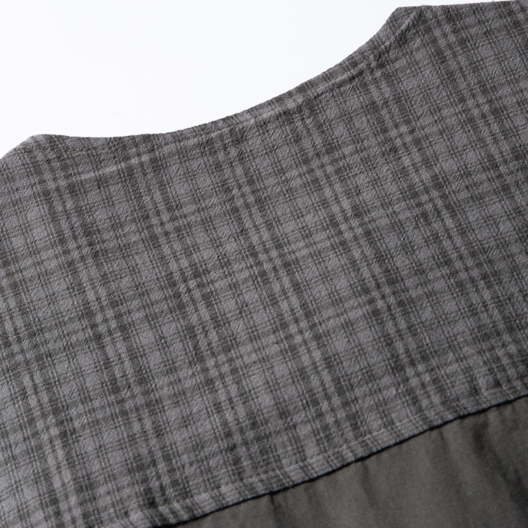 crew plaid collarless shirt