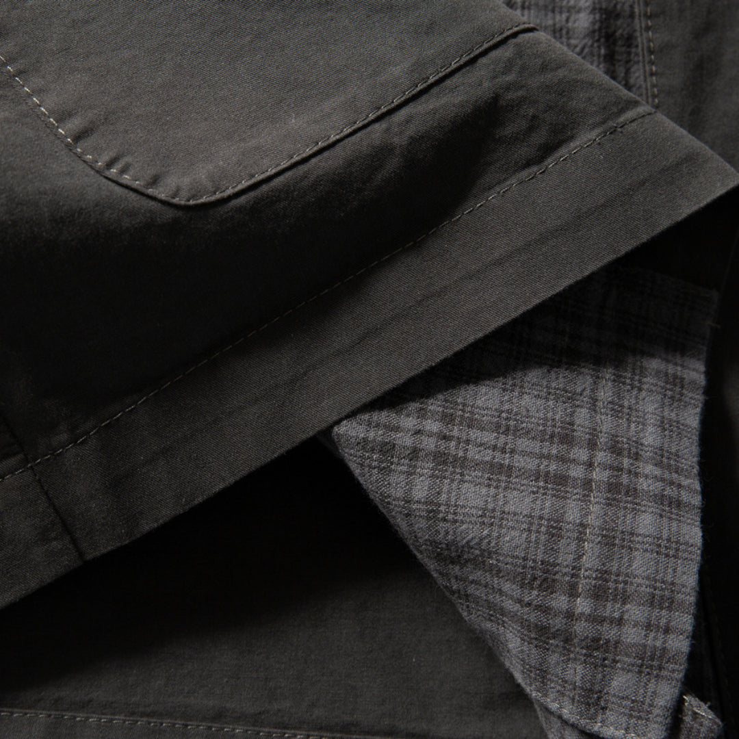 crew plaid collarless shirt