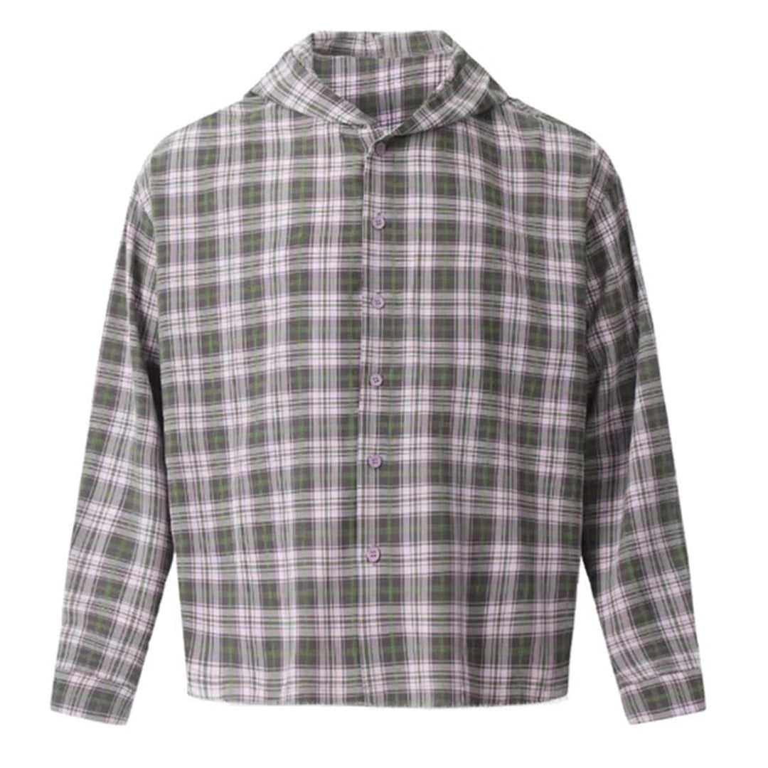 frayed plaid hooded shirt