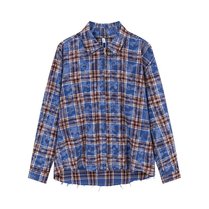 Bleached Plaid Zipper Shirt