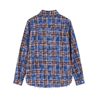 Bleached Plaid Zipper Shirt