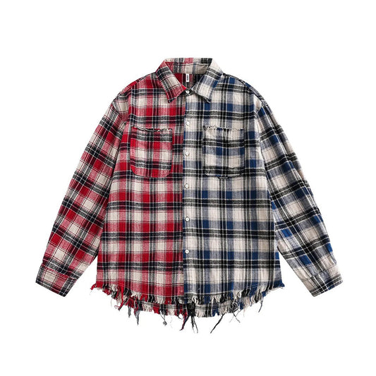 Raw Plaid Check-Pattern Shirt