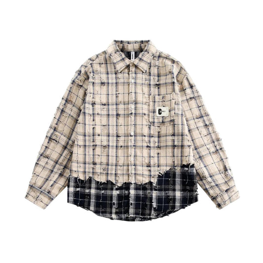 Raw Distressed Plaid Shirt