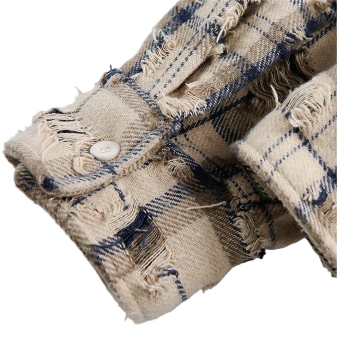 raw distressed plaid shirt