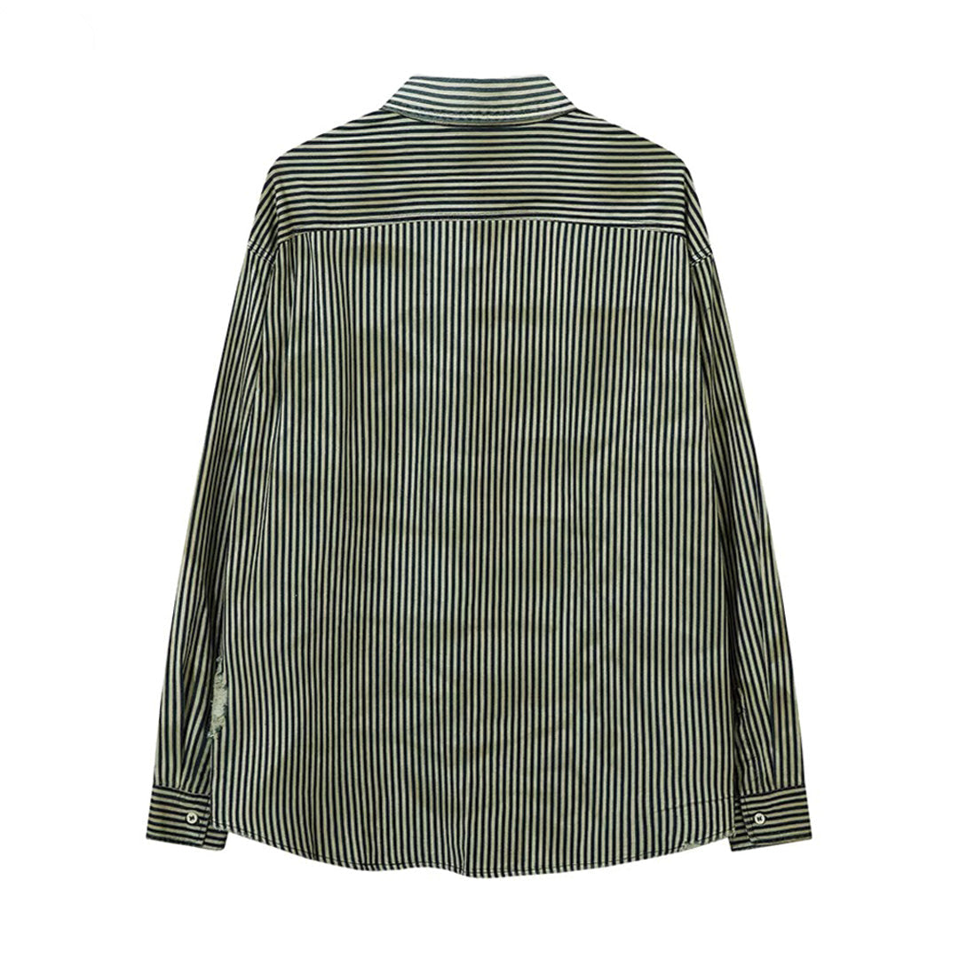 distressed pocket striped shirt