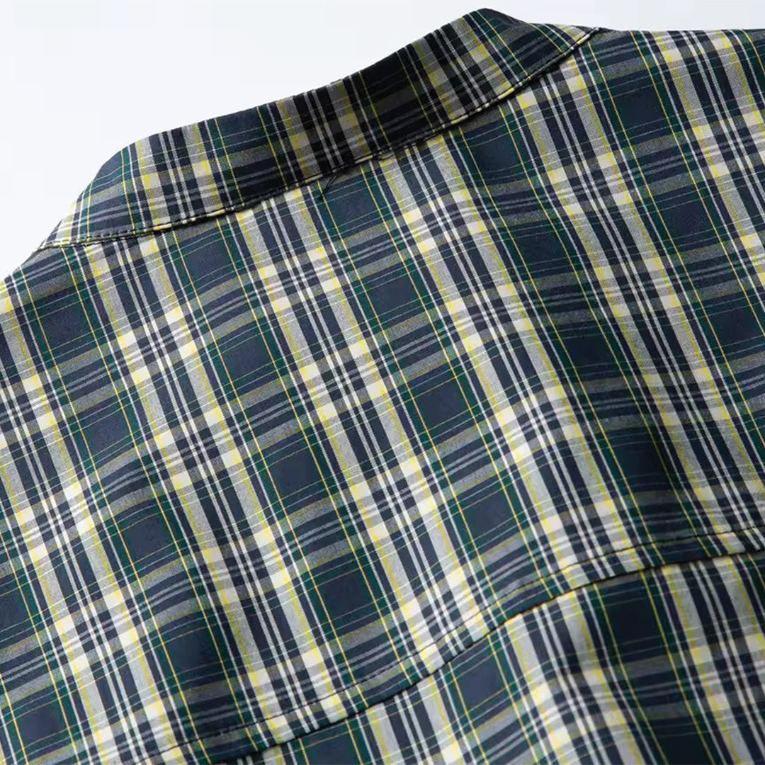 plaid band collar shirt