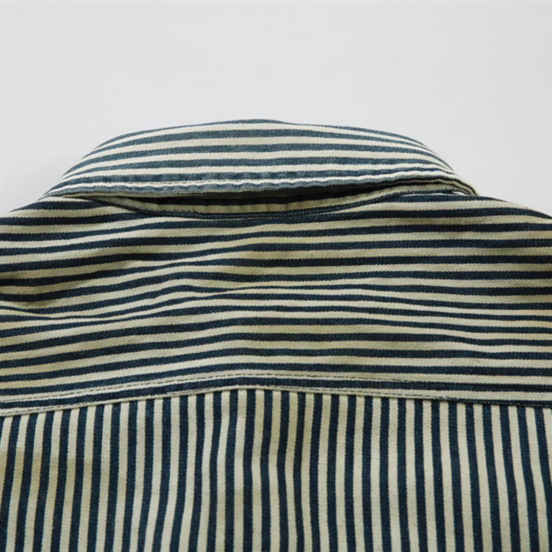 distressed pocket striped shirt