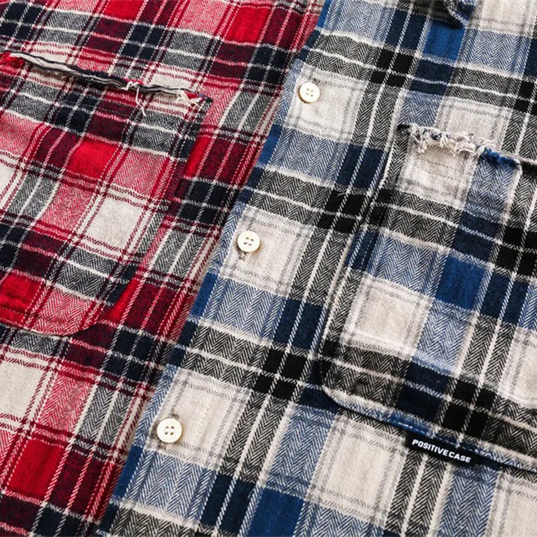 raw plaid check-pattern shirt