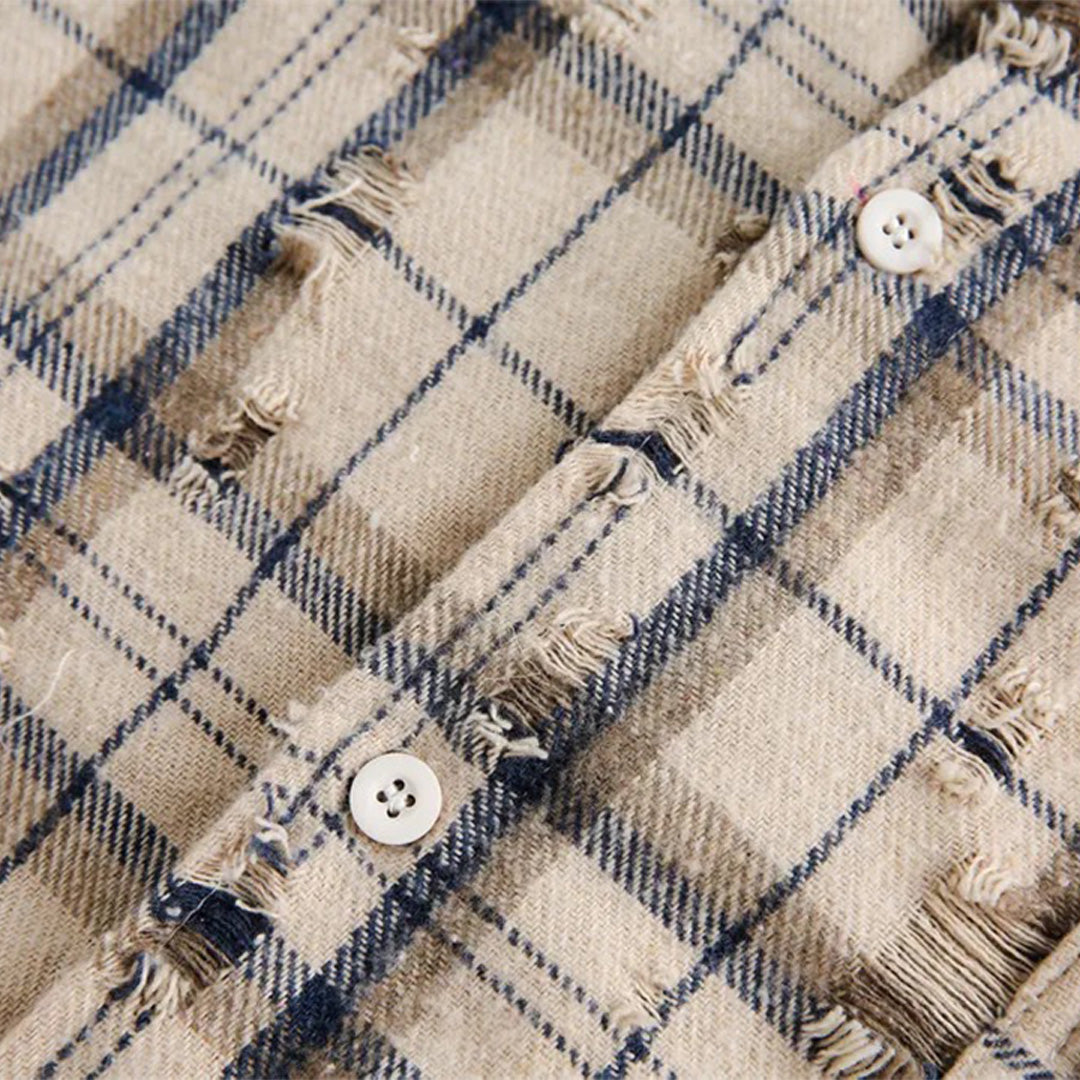 raw distressed plaid shirt