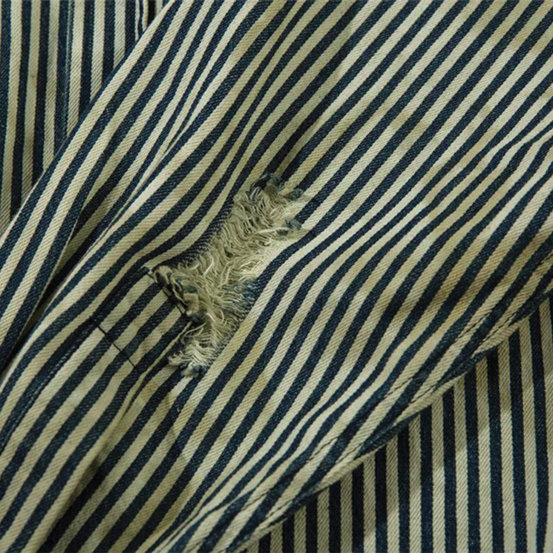 distressed pocket striped shirt