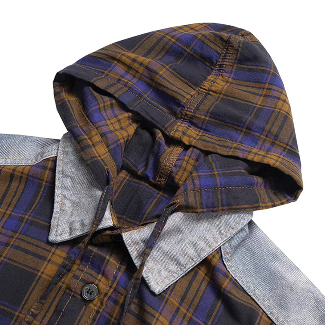 gradient plaid hooded overshirt