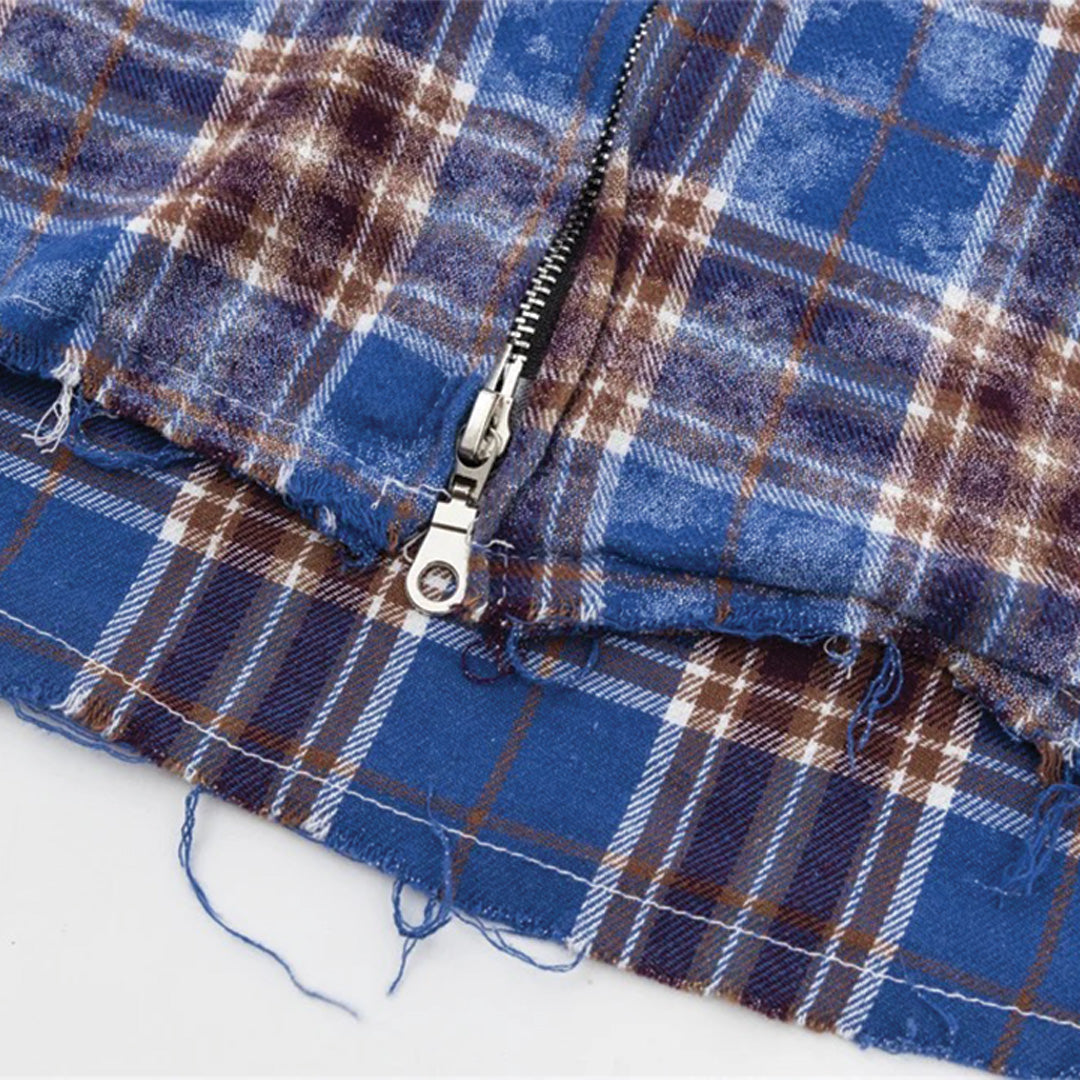 bleached plaid zipper shirt
