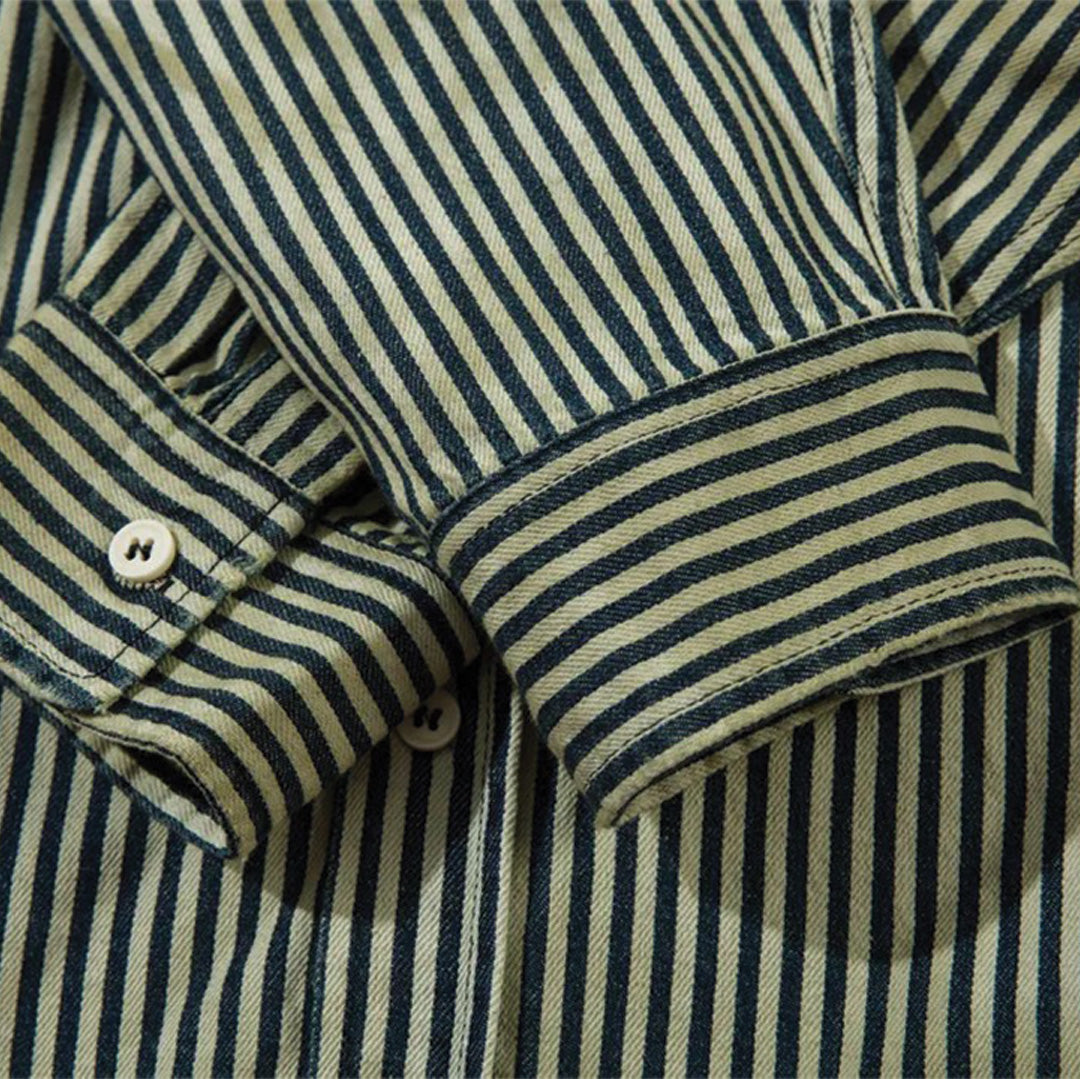 distressed pocket striped shirt