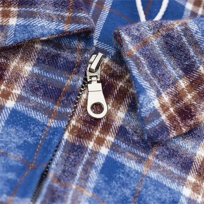 Bleached Plaid Zipper Shirt
