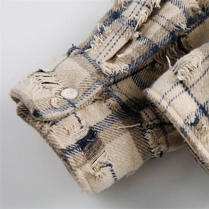Raw Distressed Plaid Shirt