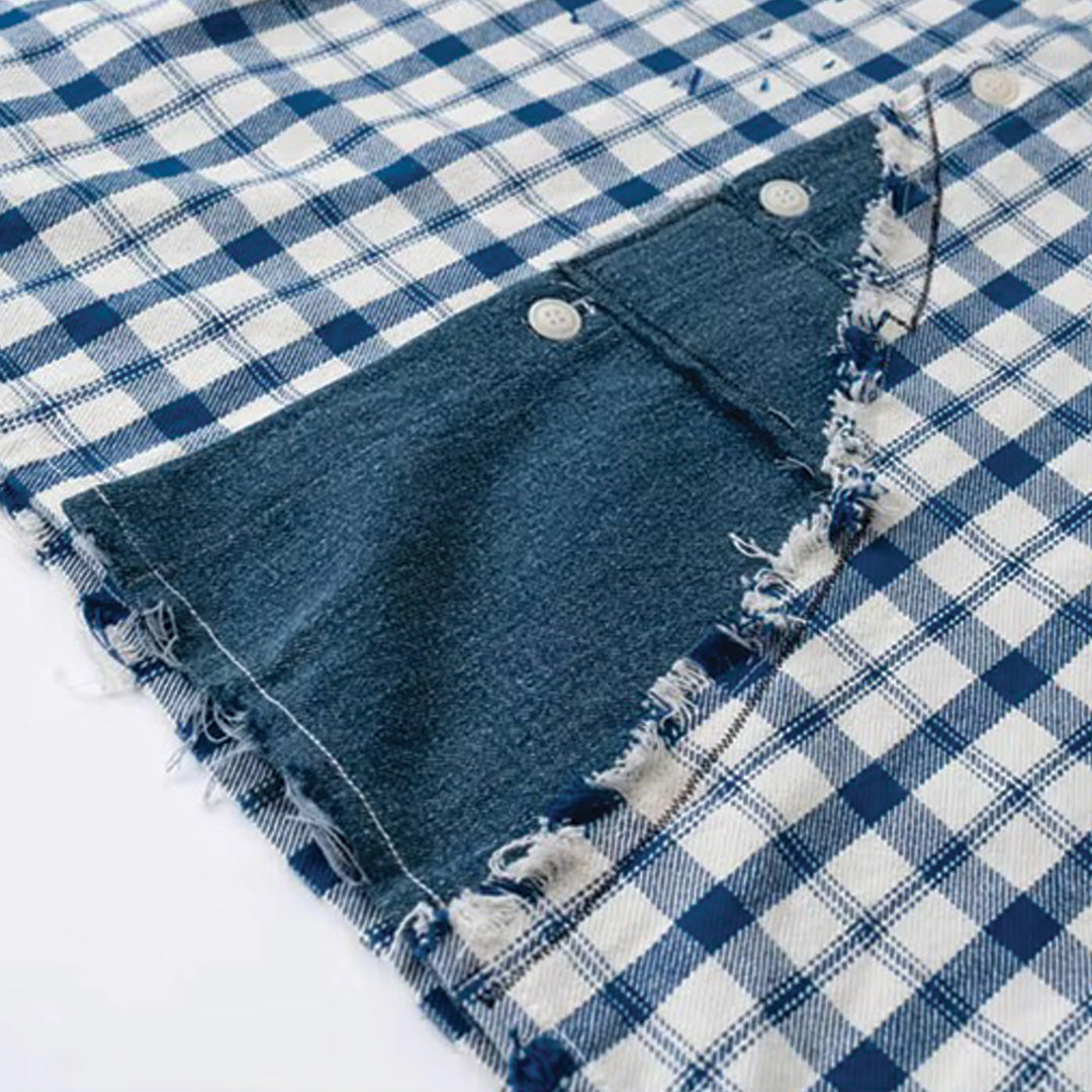 plaid denim clash shirt