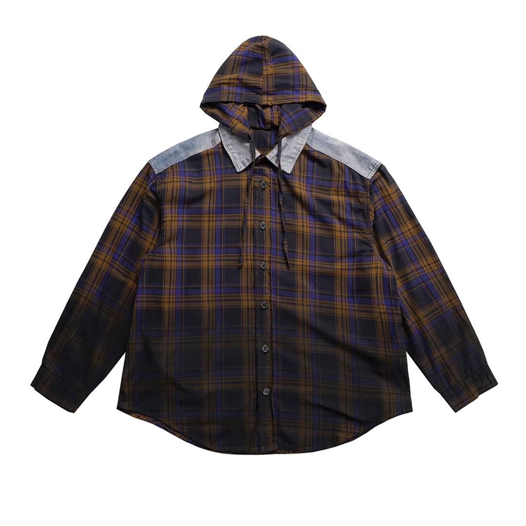 gradient plaid hooded overshirt