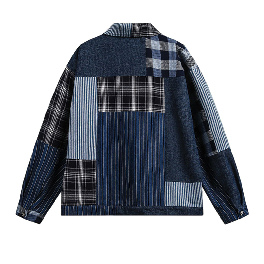 patchwork denim plaid overshirt