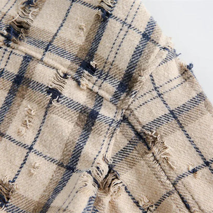 Raw Distressed Plaid Shirt