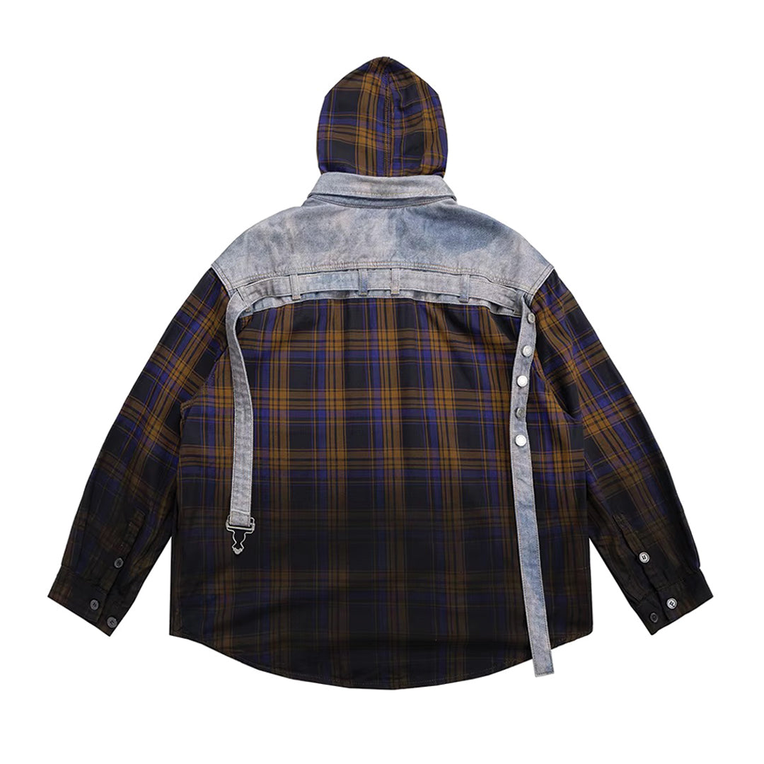 gradient plaid hooded overshirt