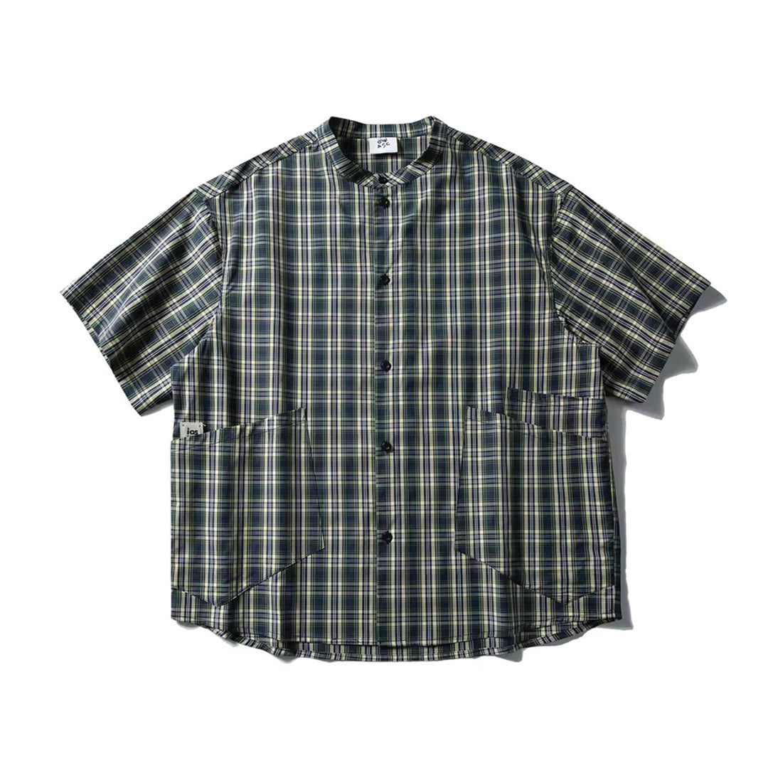 plaid band collar shirt