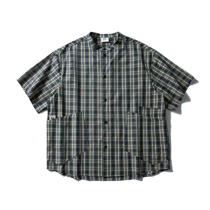 Plaid Band Collar Shirt
